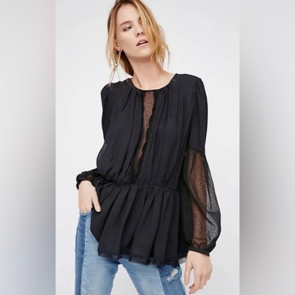 Free People Black Sheer Blouse
